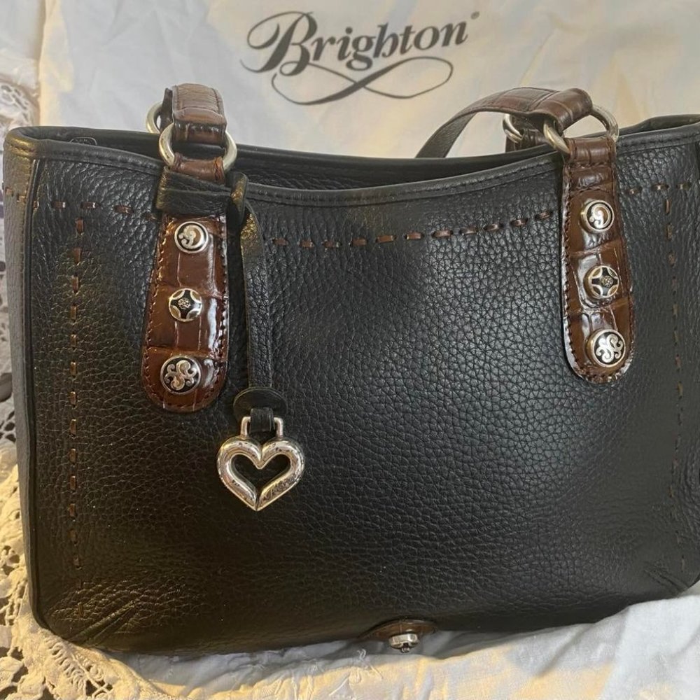 Brighton handbag black with brown croc handles - With Dust Bag